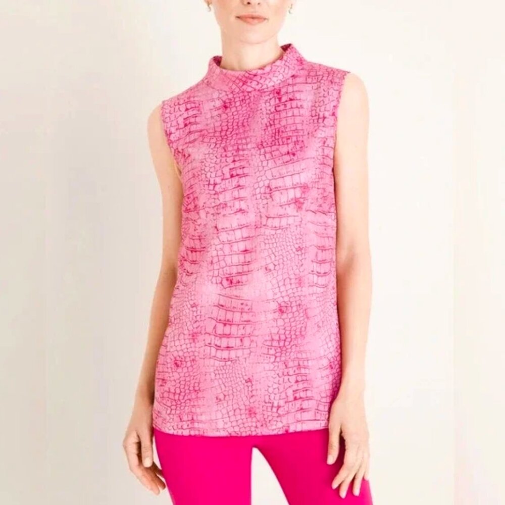 BLACK LABEL By Chicos Pink Croc Pattern Top Size M